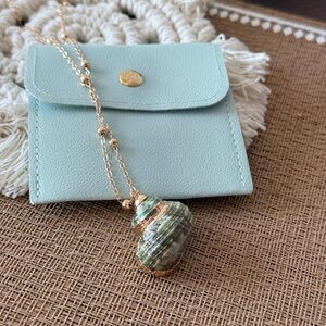 Gold Chain Necklace with Green Shell Pendant
